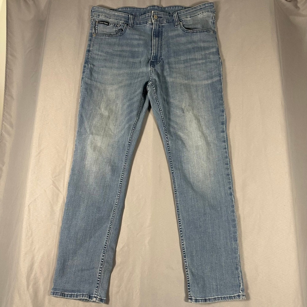 Calvin Klein Mens Slim Fit Light Wash Denim‎ Jeans Blue 38x30